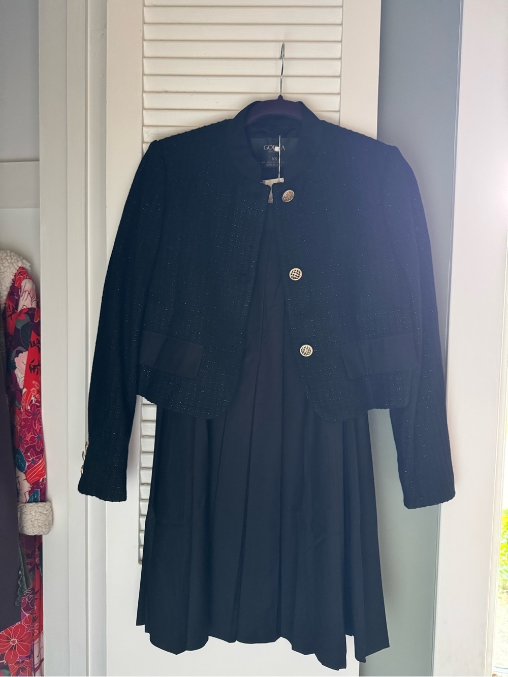 NWT GOELIA Black Pleated Dress & Cropped Blazer 2-Piece Set - Size XS